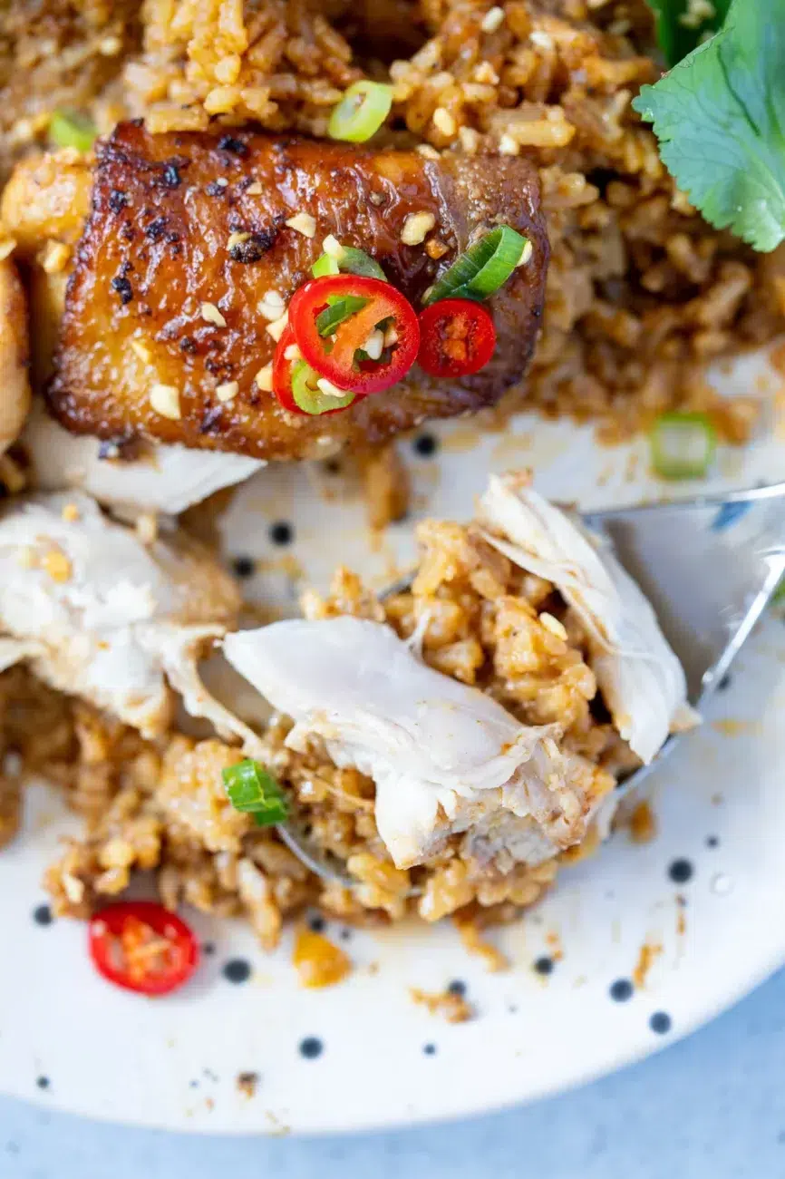 One-pan Peanut Chicken and Rice Close Up